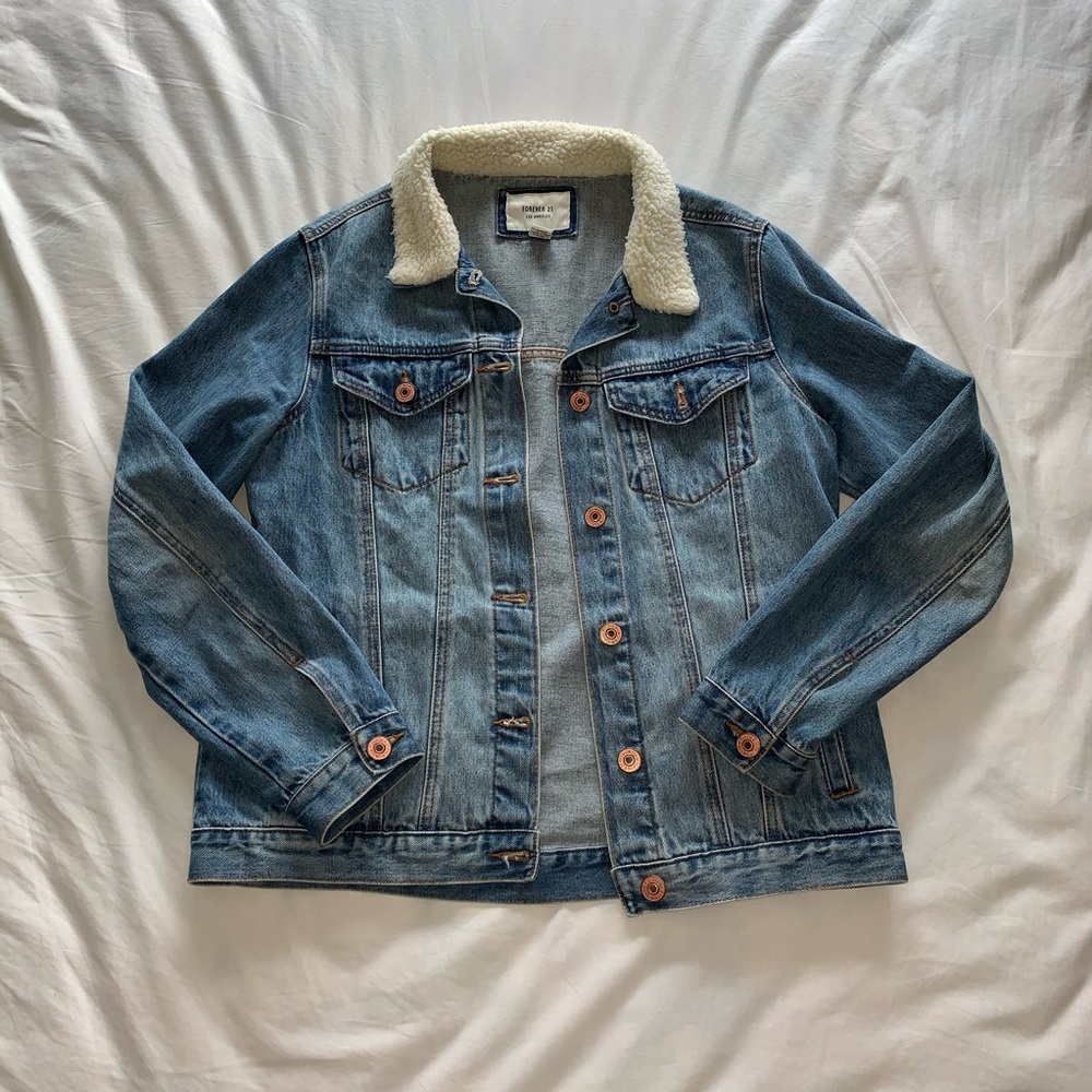 Denim Jacket with Faux Sherpa Lined Collar